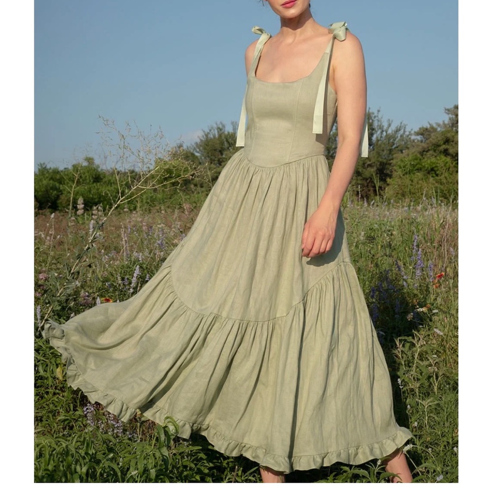 Of her own kind mirabelle dress in sage linen